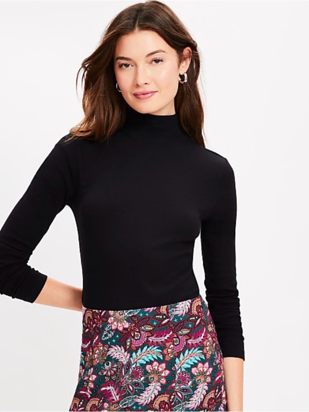 LOFT Black Mock Neck Long Sleeve Top